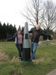 P1011278 Jenni and Marijn by border marker between Belgium and the Netherlands.JPG